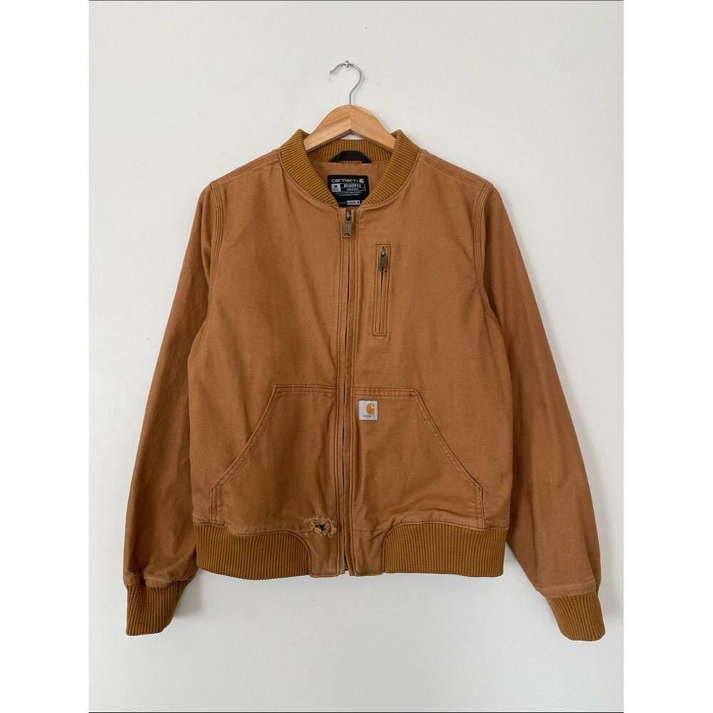 Carhartt Women's Crawford Bomber Jacket in Brown Rib Knit Trim Sz M Logo Patch